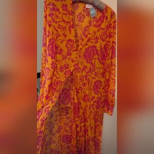 Pink Lily Vibrant Floral Maxi Dress - Orange and Pink